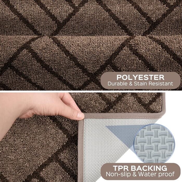 Килимок для входу 60 x 90 см, килимок, що миється, килимок для внутрішнього використання, нековзний килимок для дверей, килимок для коридору, ванної кімнати, кухні, спальні, сіро-коричневий, 60 x 90 см (прямокутний)