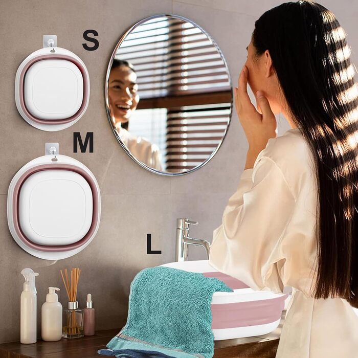 Складана мийка для миття посуду, 9 л, портативна мийка, силіконовий пластиковий кошик, багатоцільова мийка для подорожей на природі, кемпінгова мийка, компактна, складана, рожевий S, M, синій білий