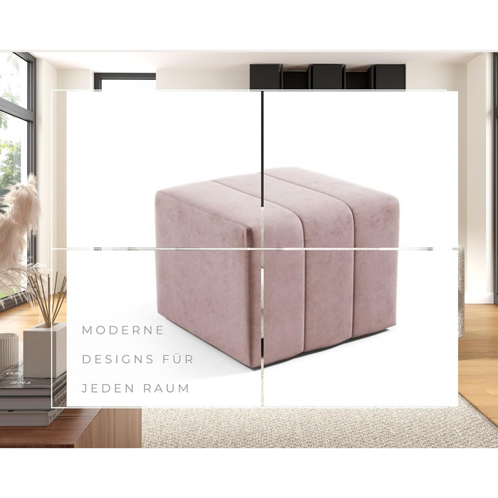 Пуф LIKMA, Табурет Брудний Рожевий 46x35x46 см, Оксамитове сидіння з 3D-ефектом, Пуф для ніг, Пуф-табурет, М&39який табурет, Сучасна лавка, Лавка для коридору, Пуф. Тканина Жасмин 61 Брудний Рожевий (Жасмин 61)