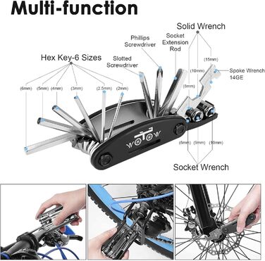 Набір для ремонту велосипеда, велосипедний багатофункціональний інструмент 16 в 1, багатофункціональний інструмент, важіль для шин, велосипедний клапан