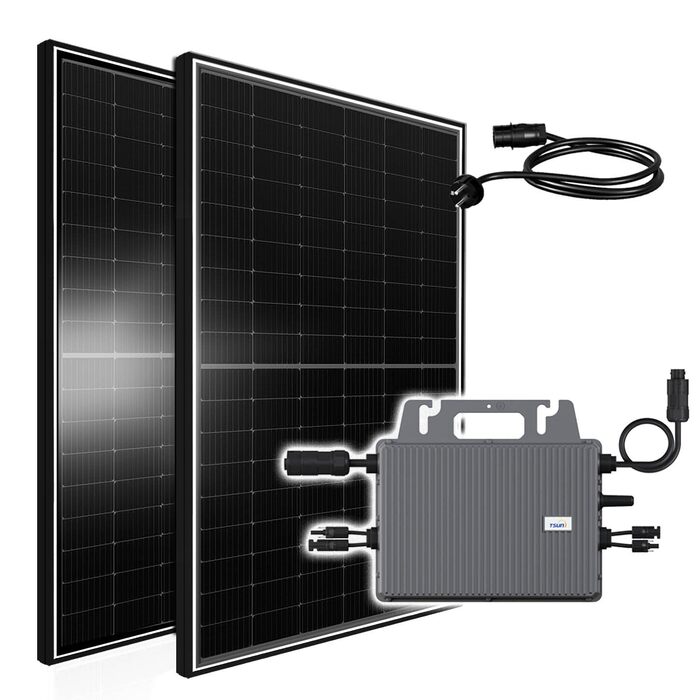 Балконна електростанція Сонячна панель JA Solar потужністю 900 Вт з мікроінвертором TSUN MS800 800 Вт WiFi, 2 двосторонні сонячні модулі потужністю 450 Вт чорного кольору для будинку, даху, тераси, саду, фотоелектричної системи