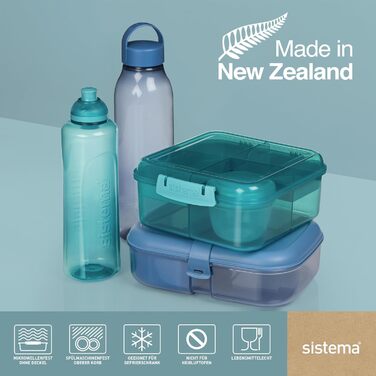 Ланчбокс Sistema Ribbon Bento з гнучкою вкладкою та контейнером для йогурту/фруктів Виготовлено з переробленого пластику 1,1 л, стиль Bento Без BPA, колір блакитно-бірюзовий