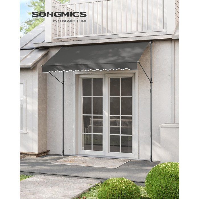 Тент SONGMICS із затискачем, балконний тент, регульований по висоті, з ручним приводом, сонцезахист, для балкону, тераси, саду, 250 x 120 см, антрацит GSA252G02 250 Вт см антрацит