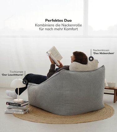 Крісло-мішок з вельвету mokebo The Loafer, XXL, крісло-мішок, вельветове крісло або крісло для відпочинку для вітальні та зимового саду, також як гігантське крісло-мішок розміром 83x73x60 (ШxВxГ у см) сірого кольору, тканина для крісла-мішка з вельвету сі