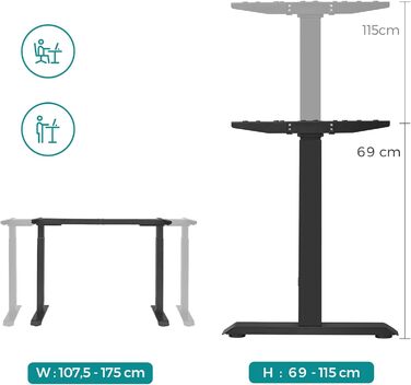 Електрична настільна підставка SONGMICS з регулюванням висоти, подвійний двигун, з гачками, безступінчасте регулювання, функція пам&39яті, сталь, чорний колір LSD019B01