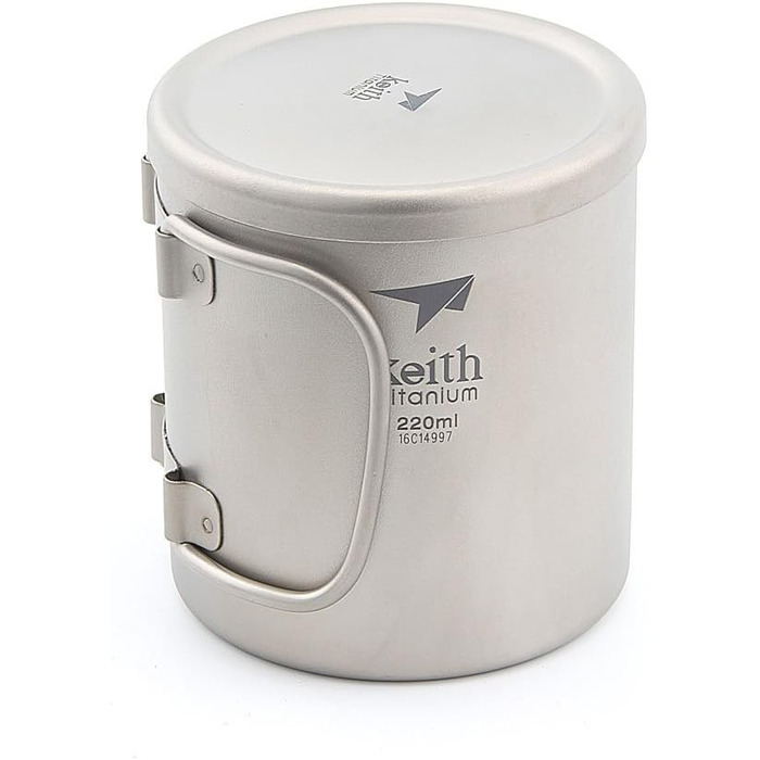 Мл-600 мл Двостінна титанова ізольована кружка з титановою кришкою, чашка для води, складна ручка, посуд для кемпінгу на свіжому повітрі, подорожей, столові прибори Ti3351-220 мл, 220