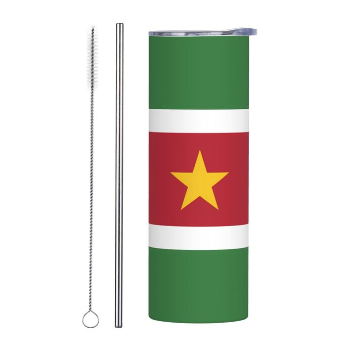 Кухоль з прямою трубочкою, дизайн Прапор Суринаму, друкований, дорожній кухоль, підходить для кемпінгу, офісу та дому, 590 мл