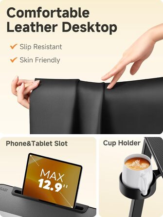 Журнальний столик SAIJI, подвійне використання піднос для сніданку/столик для ноутбука, стійкі U-подібні ніжки, журнальний столик, столик над ліжком, регульований кут нахилу, з відділенням для планшета та тримачем для напоїв, 55 x 39 см, чорний