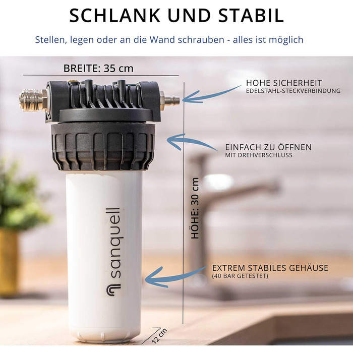Фільтр для води преміум-класу під раковиною, 8 л/хв, видаляє 100 забруднюючих речовин, висока продуктивність, окремий кран не потрібен, екологічний дизайн, зроблено в Німеччині