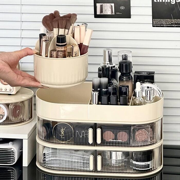 Органайзер для макіяжу, органайзер для косметики з шухлядами, зберігання косметики для догляду за шкірою, краси, ванної кімнати, туалетного столика, спальні, туалетного столика, шухляди з подвійними дверцятами