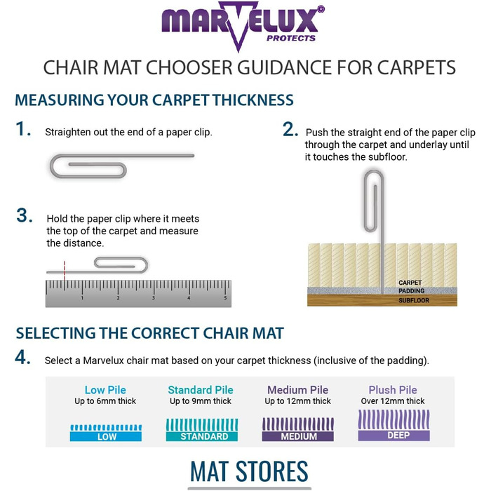 Великий екологічний килимок для офісних крісел Marvelux для килимового покриття 116 x 130 см - Екологічний килимок для захисту підлоги з рафінованого полімеру - Прямокутний прозорий килимок для офісних крісел