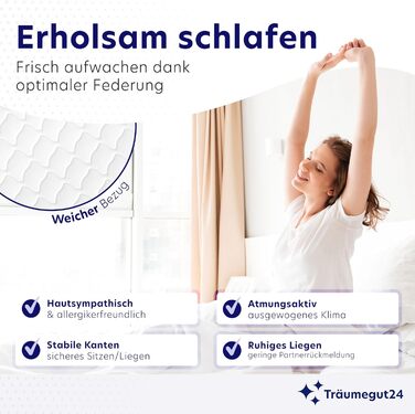 Матрац Trumegut24 з пружинами Pocket Spring 90 x 200 см Висота 21 см Розмір та жорсткість можна вибрати 7-зонна система для ергономічного сну Сертифіковано Oeko-TEX Матрац, що згортається (90x200, H2&H3) 90 x 200 см H2&H3