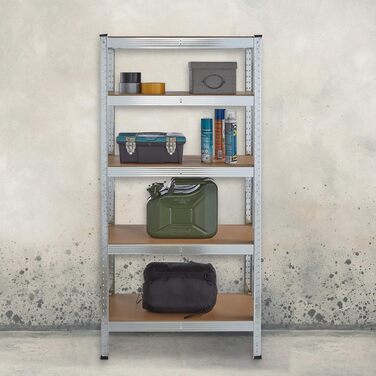 Надміцний стелаж Relaxdays, оцинкований, вантажопідйомність 875 кг, 150 x 75 x 30 см, 5 полиць, вставна конструкція, сталь, полиця для зберігання в підвалі, сріблястий