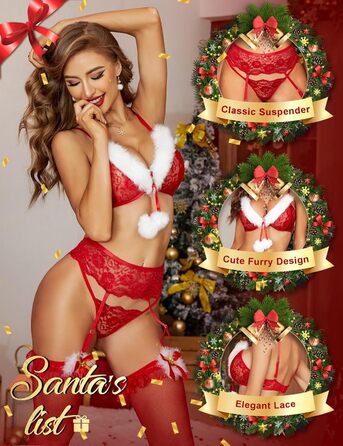 Набір жіночої білизни RSLOVE Santa, мереживо, червоний, 3 предмети