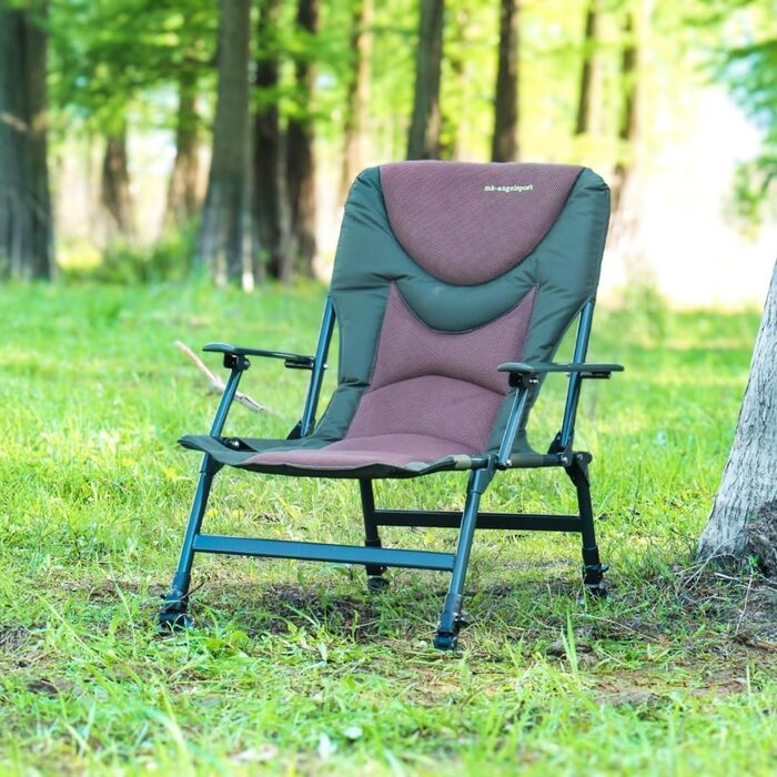 Крісло для риболовлі MK-Angelsport 5 Seasons Pro Carpchair Зручне крісло для коропа, вантажопідйомність до 130 кг, з додатковою м&39якою підкладкою, складається та регулюється по висоті, ідеально підходить для коропових рибалок та кемпінгу на природі.