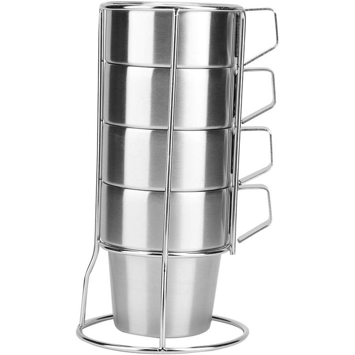 Елегантний набір кавових чашок з нержавіючої сталі з тримачем для тривалого використання, для домашнього кафе, нержавіюча сталь 304, комплект з 4 предметів