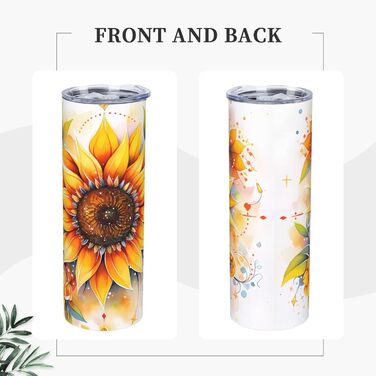 Кухоль з прямою трубочкою, 590 мл, жовтий соняшник, друкований олією, дорожній кухоль, підходить для кемпінгу, офісу та дому