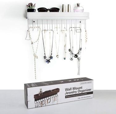 Підвісний органайзер для ювелірних виробів, тримач для намиста, браслетів, настінне кріплення, папка-ланцюжок з 25 гачками (білий/12 x 42 x 7 см) - MK124C