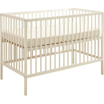 Дитяче ліжко Celia Safe 60x120 см з масиву бука білого кольору - Функціональне дитяче ліжечко з регульованою по висоті рейковою основою - 64 x 80 x 124 см (Ш/В/Г)