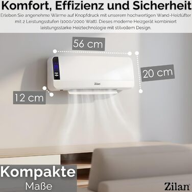 Настінний керамічний вентилятор-обігрівач, електричний вентилятор-обігрівач для ванної кімнати, енергозберігаючий, з дистанційним керуванням, міні-обігрівач, настінний обігрівач, керамічний нагрівальний елемент, швидкий нагрів, 12-годинний таймер, 2000 Вт