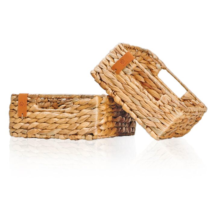 Кошик для зберігання FRIHET, плетений з водяного гіацинта прямокутний підходить як кухонна скринька для зберігання та кошик для фруктів можна використовувати як кошик у їдальні, ванній кімнаті та дитячій кімнаті 25 x 20 x 9 см (2)