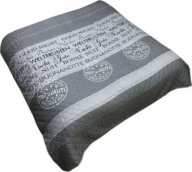 Покривало/плед для одного дому, біло-сіре стьобане, плед/покривало на диван, розмір 140x210 см, колір На добраніч сірий, 140x210 см На добраніч сірий