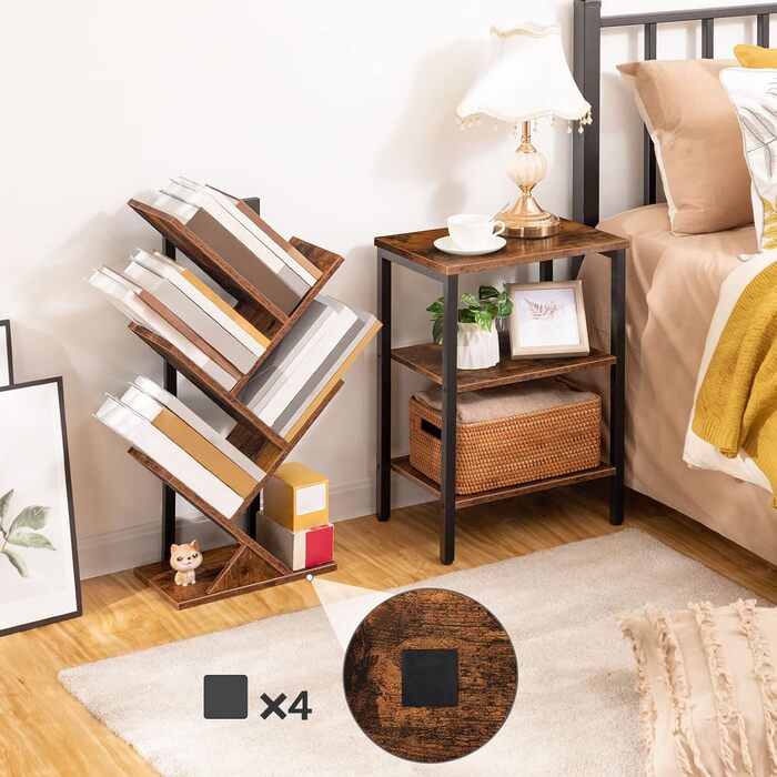 Книжкова полиця HOOBRO, окремостояча полиця з 4 полицями, дерев&39яна полиця для DVD, деревоподібна, металевий каркас, для вітальні, кабінету, дитячої кімнати, вінтажний коричневий EBF04SJ01G1 34 x 20 x 71 см темно-коричневий чорний