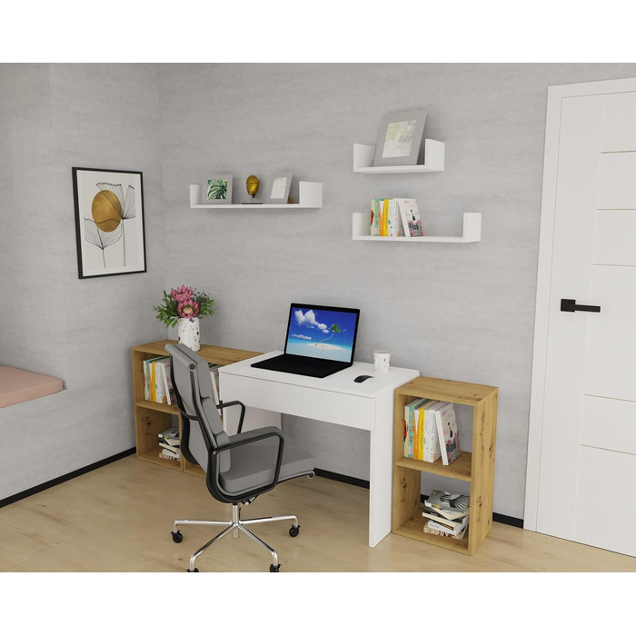 Книжкова шафа MARAND, що стоїть, 2 зони, дитяча кімната, вузька, вітальня, композитна деревина, дуб Artisan, 2 зони