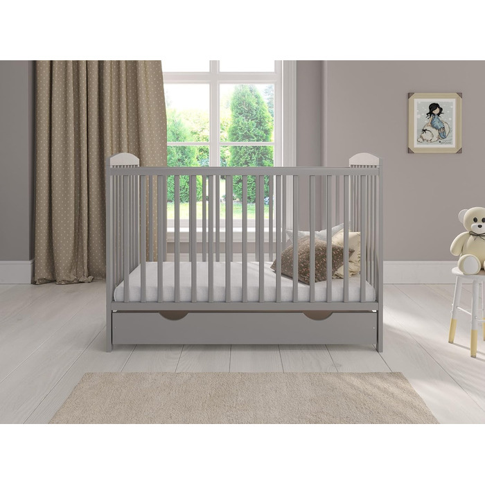 Дитяче ліжечко/спальне місце Love For Sleep 120x60 см з поролоновим матрацом сірого кольору, дитяче ліжко Jacob, дерев&39яне - Дитяче ліжко, Ліжечко-трансформер