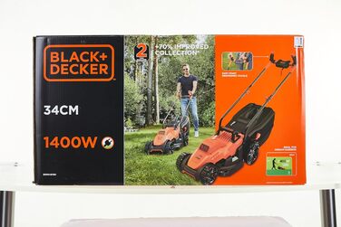 Електрична газонокосарка BlackDecker з ручкою BEMW461BH (1400 Вт, ширина зрізу 34 см, 6-позиційне регулювання висоти, травозбірник на 40 л, ідеально підходить для садів середнього розміру)