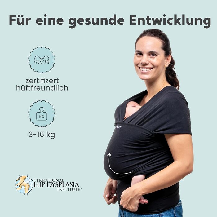 Еластична переноска для новонароджених від народження та малюків до 16 кг - Легко зав&39язується (чорна)