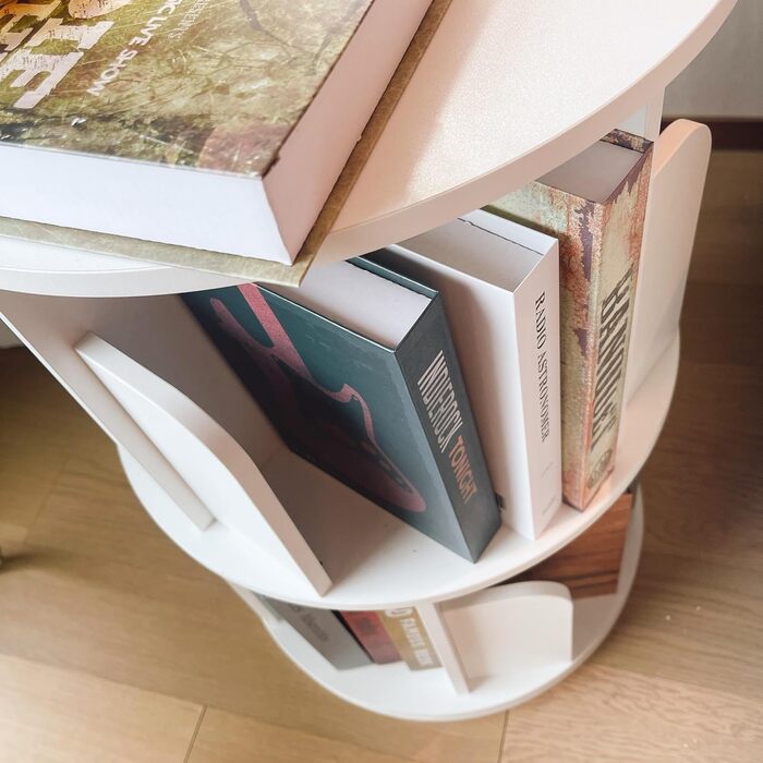 Обертова книжкова полиця Heehee з масиву дерева, підлогова полиця для зберігання на 360 градусів для дітей та дорослих, багатофункціональний органайзер для книжкової полиці (2-рівневий білий)