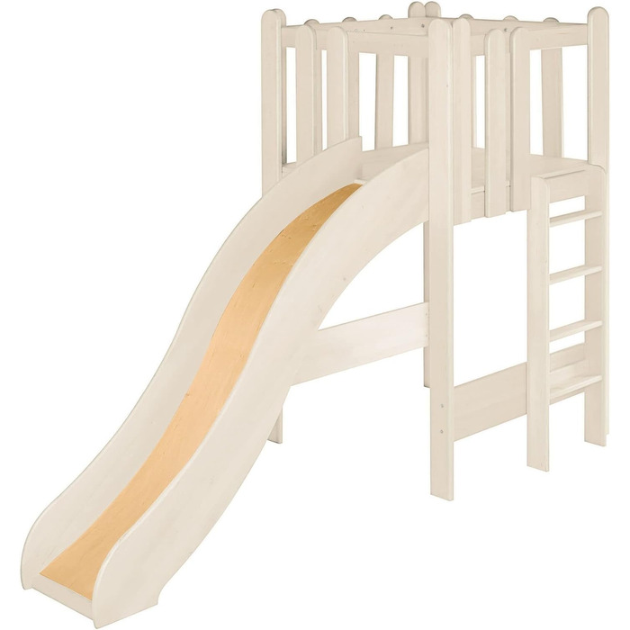 Дитяче ігрове ліжко-будиночок BioKinder дерев'яне ліжко з вежею і гіркою Ной з сертифікованого масиву сосни натурального білого ко