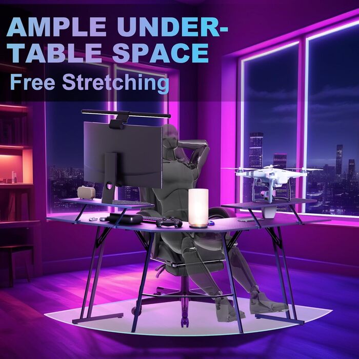 Подібний ігровий стіл, комп&39ютерний стіл з підставкою для монітора, кутовий стіл, ергономічний ігровий комп&39ютерний стіл, ПК-стіл для кабінету, спальні та офісу (Чорний - 50x140x73см) 140см, з підставкою для монітора