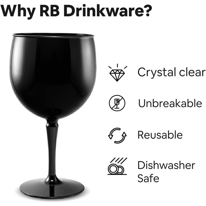 Преміум пластик небиткий багаторазовий 45cl, 4 шт. и 4 Count (Pack of 1) Стакани для коктейлів Balloon Gin Glasses Black