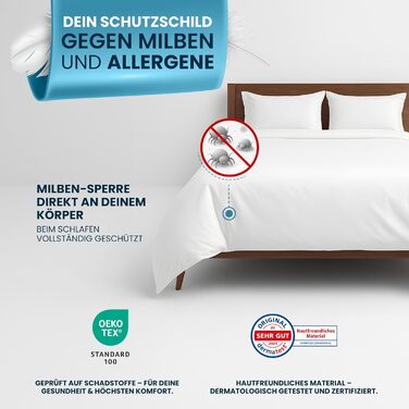 Підковдра Glckstoff із захистом від кліщів 135x200 Сертифіковано в Німеччині - Гіпоалергенна постільна білизна проти кліщів - Гіпоалергенна постільна білизна - Підковдра із захистом від кліщів - Чохол для захисту від кліщів 135 x 200 см