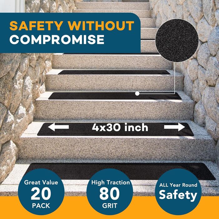 См, попередньо нарізана, зернистість 80, міцний клей, нековзка, самоклеюча стрічка для сходів, терас, сходинок 1 4 дюйма * 30 дюймів, 20 шт., 10,2