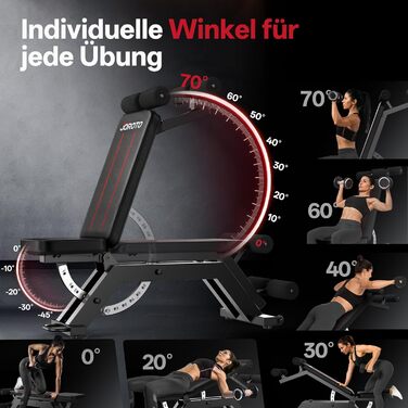 Регульована силова лава JOROTO MD70, багатофункціональна тренувальна лава вантажопідйомністю до 400 кг, 8-позиційна регульована спинка та 5-позиційне регульоване сидіння, фітнес-лава для тренування всього тіла