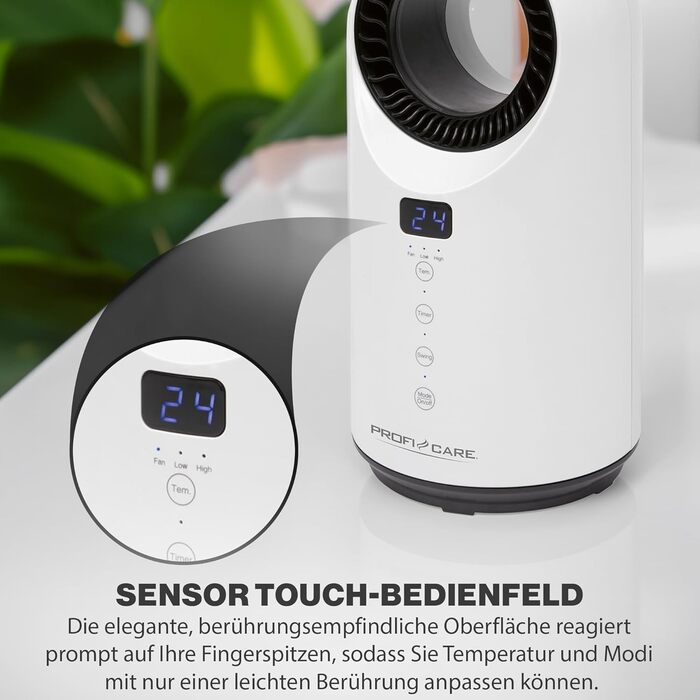 Керамічний нагрівач та настільний вентилятор ProfiCare 2-в-1 Регульований від 15 до 35 C Охолодження Вентилятор Керамічний нагрівальний елемент PTC Міцний вентилятор та нагрівач Пульт дистанційного керування в комплекті PC-HL 3086