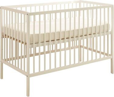 Дитяче ліжко Celia Safe 60x120 см з масиву бука білого кольору - Функціональне дитяче ліжечко з регульованою по висоті рейковою основою - 64 x 80 x 124 см (Ш/В/Г)