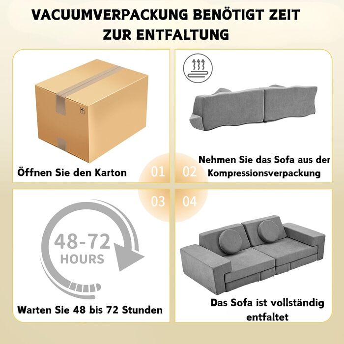 Дитячий диван LALAHO, ігровий диван для дітей, виготовлений з вельвету, складні пінопластові будівельні блоки, дитячий диван та дитяче крісло, універсальний та вільно складаний своїми руками, для дитячої ігрової кімнати, меблі для спальні (сірий)