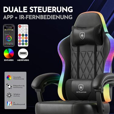 Ігрове крісло GTPLAYER, офісне крісло, ігрове крісло зі світлодіодною стрічкою, геймерське крісло, спинка з кишенею для зберігання, ергономічне комп&39ютерне крісло з пультом дистанційного керування