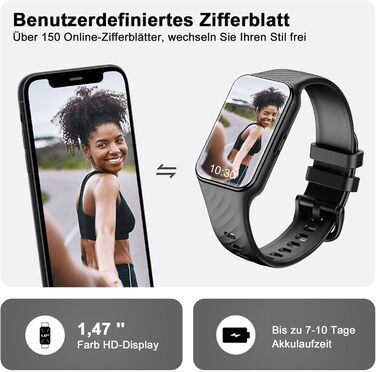 Розумний годинник Blackview для чоловіків та жінок, кольоровий дисплей 1,47 дюйма, водонепроникний фітнес-годинник, фітнес-трекер з крокоміром, монітор сну, монітор серцевого ритму, спортивний годинник з правою кнопкою, розумний годинник для Android та iO