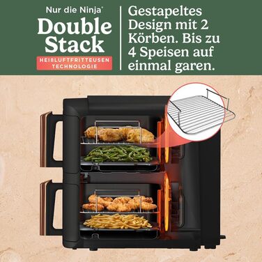 Аерофритюрниця Ninja Double Stack XL, 9,5 л, 6-в-1, чорний/мідний