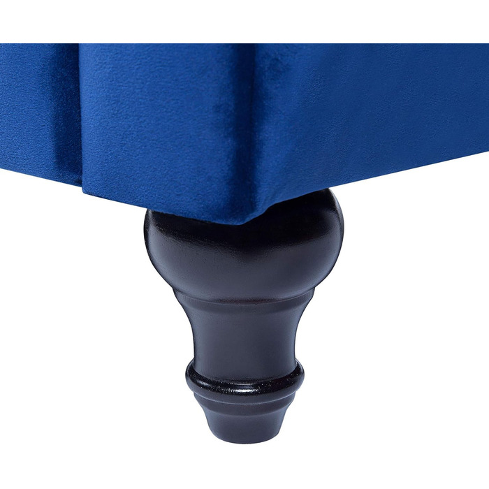 Місний диван Beliani, оксамит, синій, товсті подушки сидіння, підлокітники, ґудзикова обробка, стиль Честерфілд, 3-