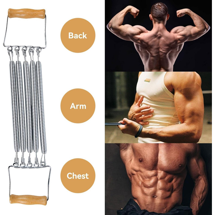 Еспандер для грудей, 60 см/23,6 дюйма з дерев&39яною ручкою для йоги, знімний пружинний еспандер для грудей, пружинний тренажер для м&39язів, тренажер для тренувань, стрічки опору для фітнесу, силових тренувань на грудях та руках