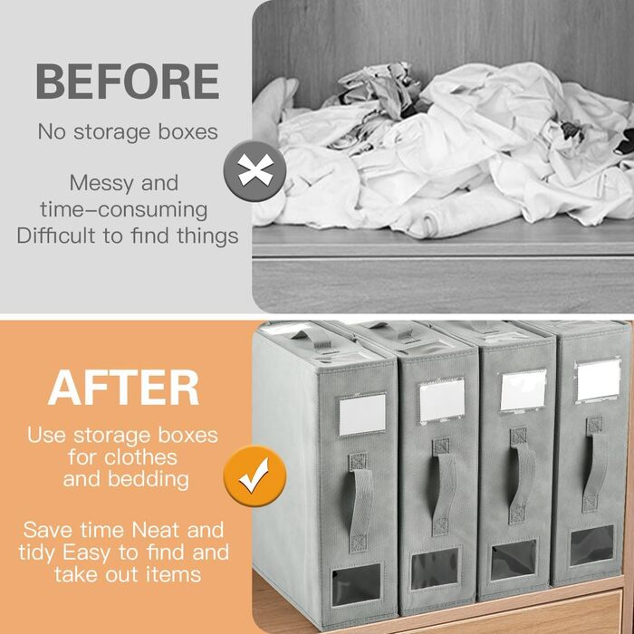 Органайзер для постільної білизни, для шафи, 6 предметів, складна коробка для зберігання з прозорим віконцем, етикеткою та блискавкою, органайзер для ковдр, простирадл та одягу
