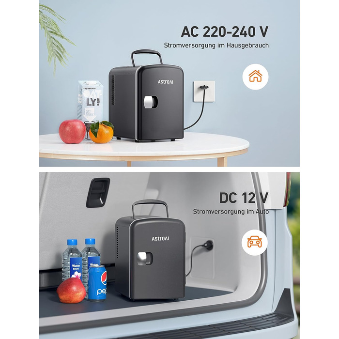 Міні-холодильник AstroAI 4 л, Маленький холодильник для косметики та напоїв, Міні-холодильники на 220В AC/12В DC для авто, офісів,