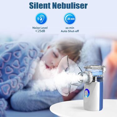 Інгалятор для дітей та дорослих - небулайзер небулайзер дитячий, ультразвуковий інгалятор від застуди, інгалятор з мундштуком та 2-ма масками (синій) Один розмір Синій