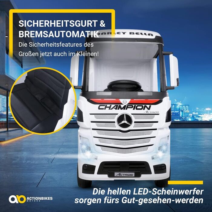 Дитячий електромобіль Mercedes Benz Actros Truck - Ліцензія - 4 x 45 Вт двигун - Повнопривідний 6 км/год - 2,4 ГГц пульт дистанцій